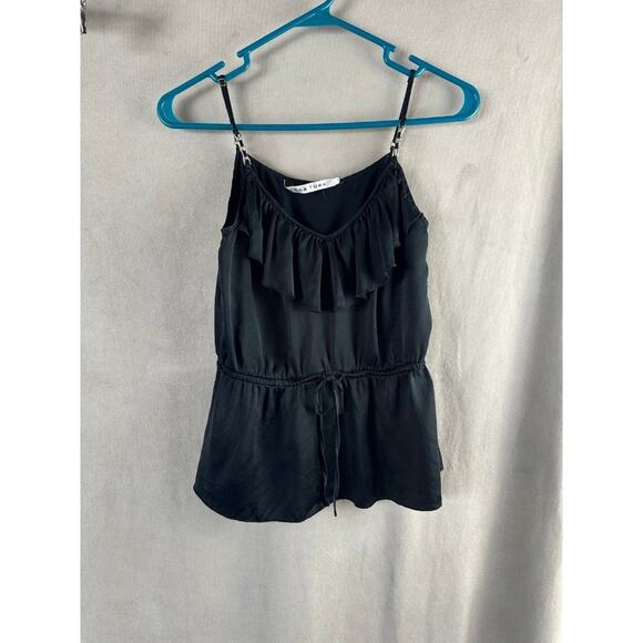 Trina Turk Black Silk Tank top Cami Small Tie Waist Ruffle Gold - Picture 1 of 3
